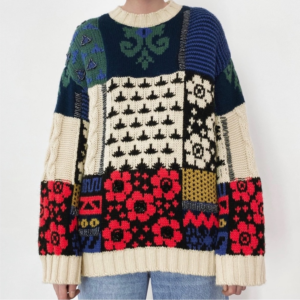 ZARA Oversized Patchwork Knit Sweater, Limited Edition